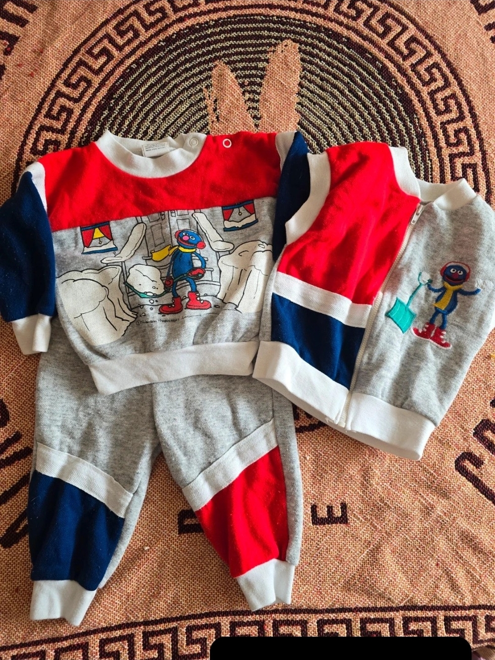 Vintage Colorblock Sesame Street Grover 3 Piece Set 12 Months